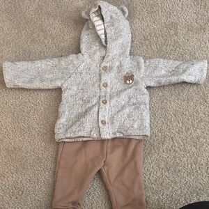 Gray Hooded Baby Jacket with Brown Pants